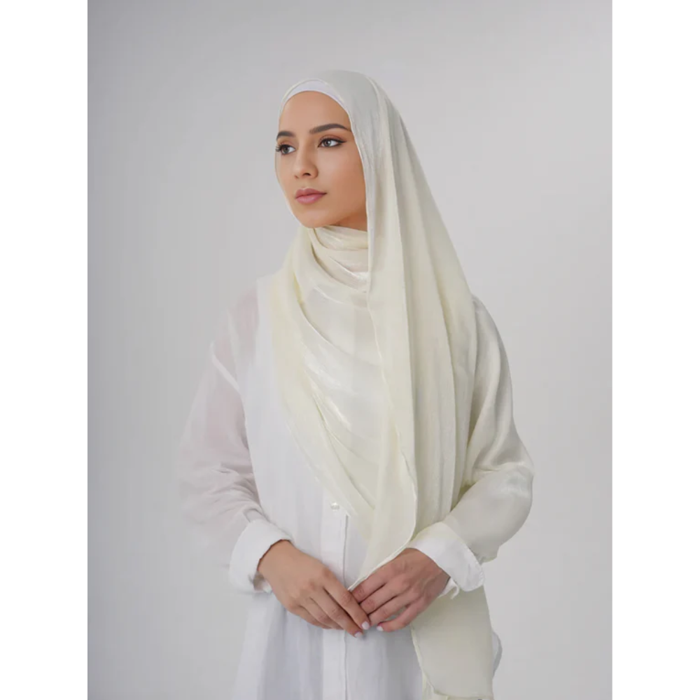Organza Silk Hijab - Creamy gold